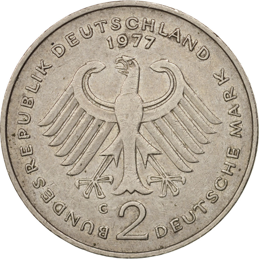 GERMANY - FEDERAL REPUBLIC, 2 Mark, 1977, Karlsruhe, EF(40-45), KM:A127