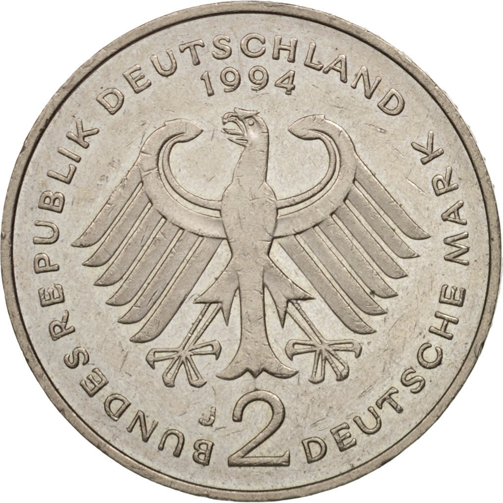 GERMANY - FEDERAL REPUBLIC, 2 Mark, 1994, Hamburg, AU(50-53), KM:183