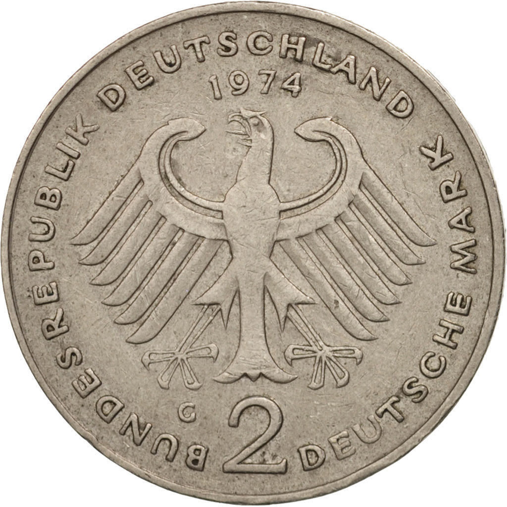 GERMANY - FEDERAL REPUBLIC, 2 Mark, 1974, Karlsruhe, AU(50-53), KM:124