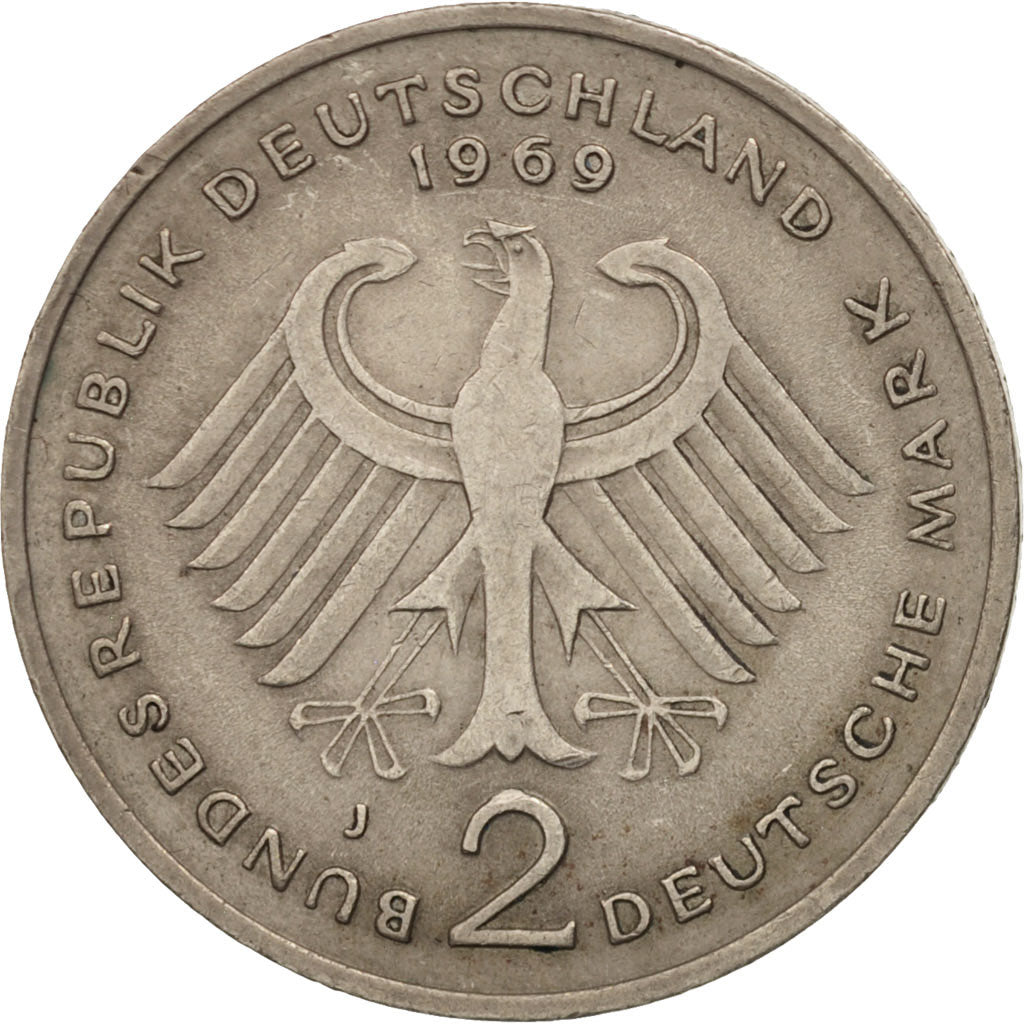 Coin, GERMANY - FEDERAL REPUBLIC, 2 Mark, 1969, Stuttgart, AU(50-53)