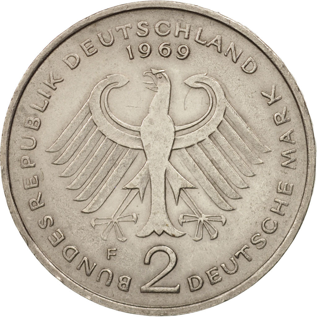 Coin, GERMANY - FEDERAL REPUBLIC, 2 Mark, 1969, Stuttgart, AU(55-58)