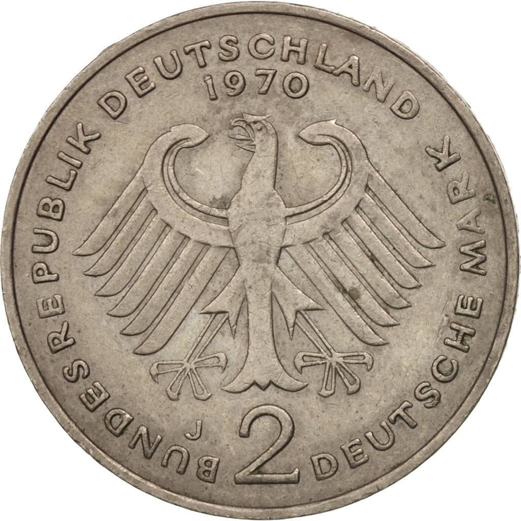 Moneta, Niemcy - RFN, 2 Mark, 1970, Hamburg, AU(50-53), Miedź-Nikiel niklowany
