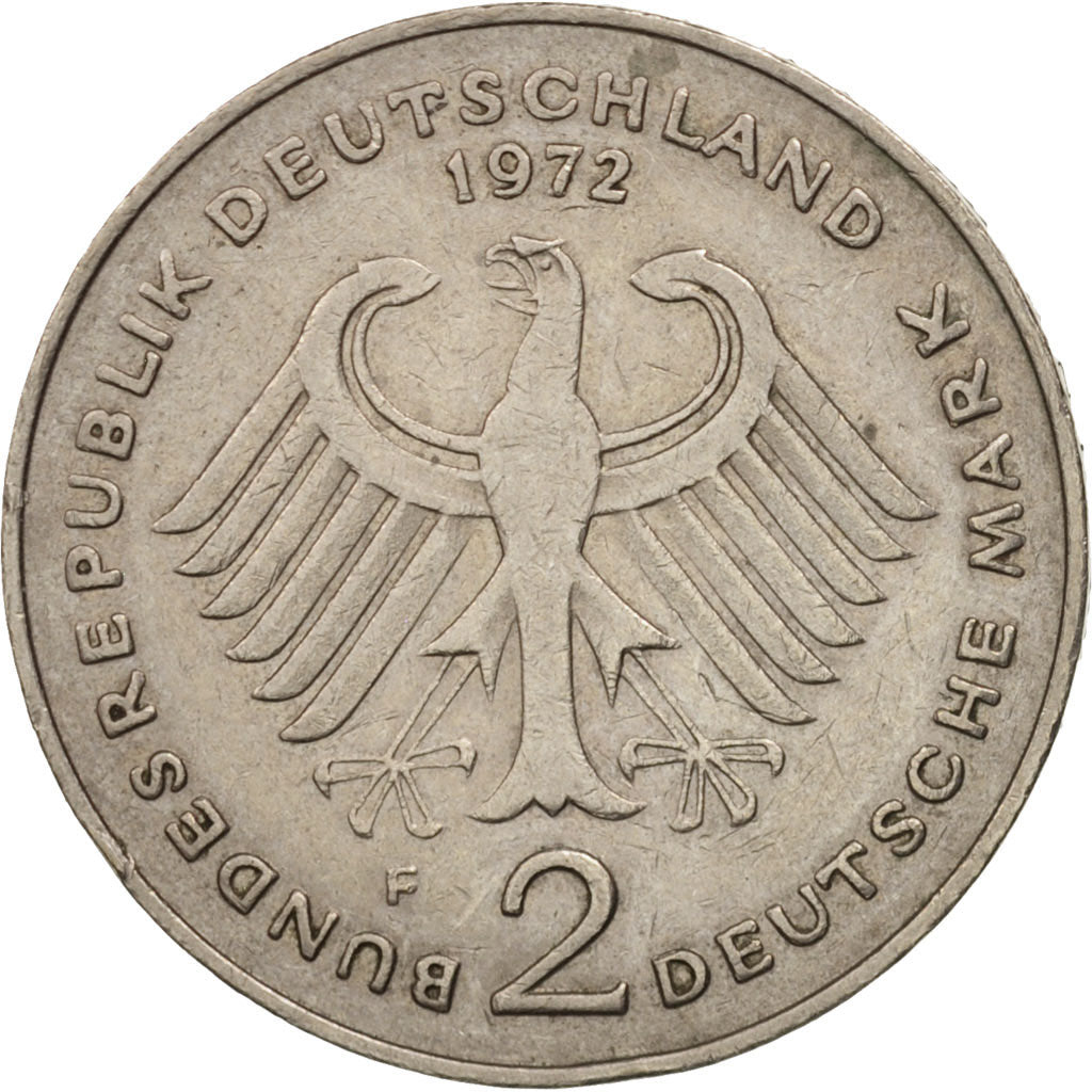 GERMANY - FEDERAL REPUBLIC, 2 Mark, 1972, Stuttgart, AU(50-53), KM:124