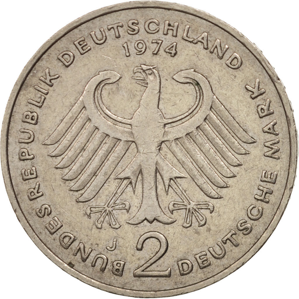 Coin, GERMANY - FEDERAL REPUBLIC, 2 Mark, 1974, Hamburg, AU(50-53)