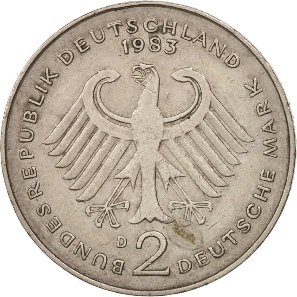 GERMANY - FEDERAL REPUBLIC, 2 Mark, 1983, Munich, EF(40-45), KM:124