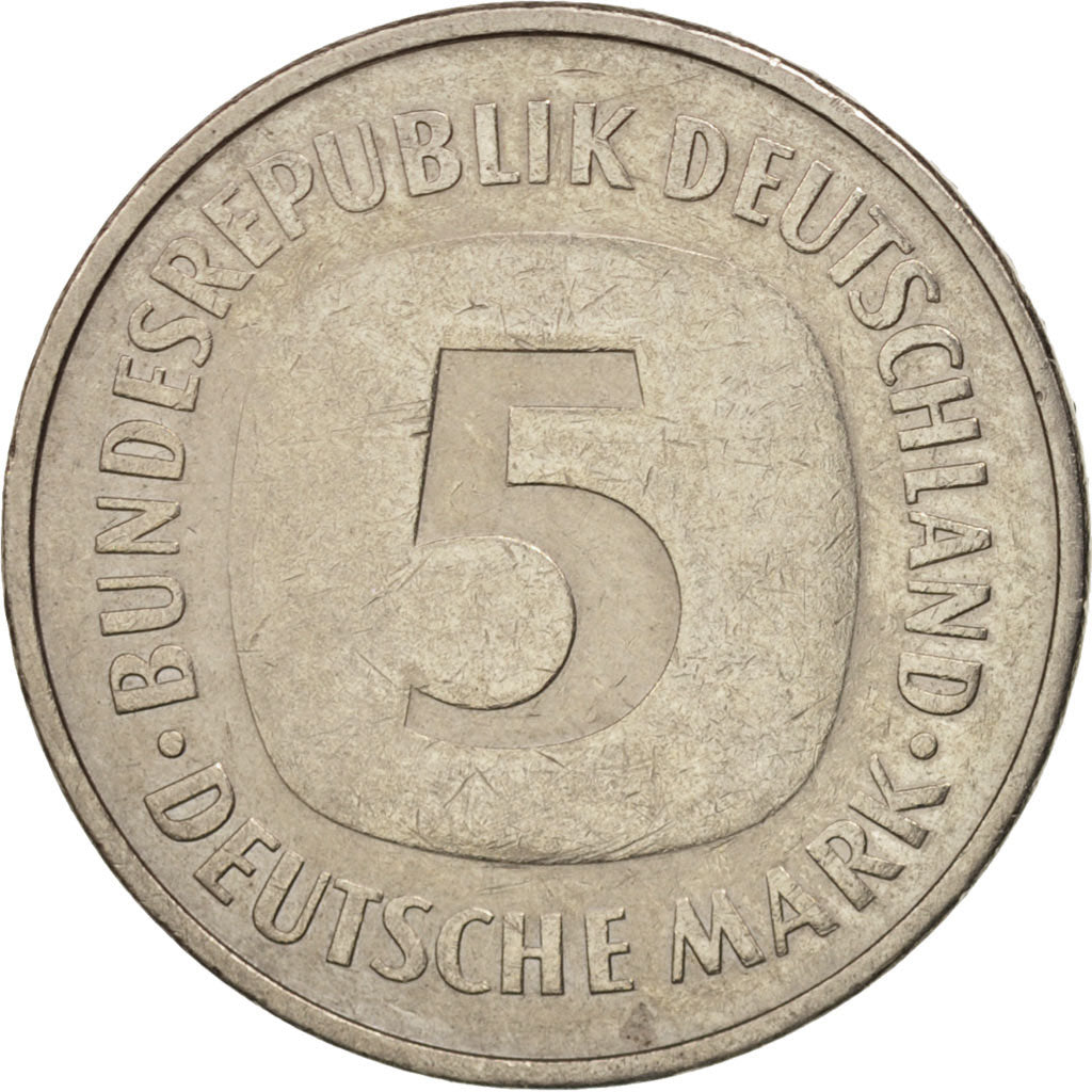 Moneda, ALEMANIA - REPÚBLICA FEDERAL, 5 Mark, 1975, Karlsruhe, MBC+, Cobre -