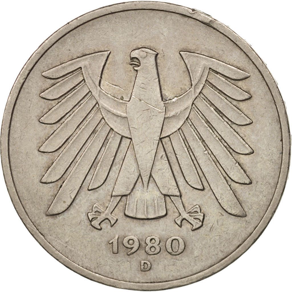 GERMANY - FEDERAL REPUBLIC, 5 Mark, 1980, Munich, AU(50-53), KM:140.1