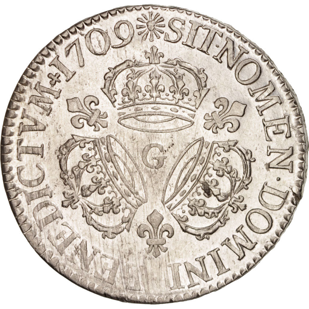 Francia, Louis XIV, Écu aux 3 couronnes, Ecu, 1709, Poitiers, BB+, Argento,...