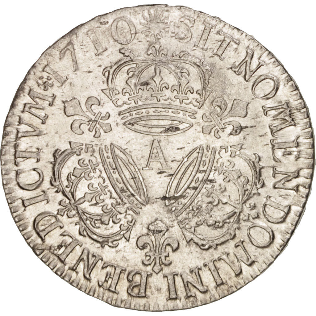 France, Louis XIV, 1/2 Écu aux 3 couronnes, 1710, Paris, AU(50-53), KM:382.1