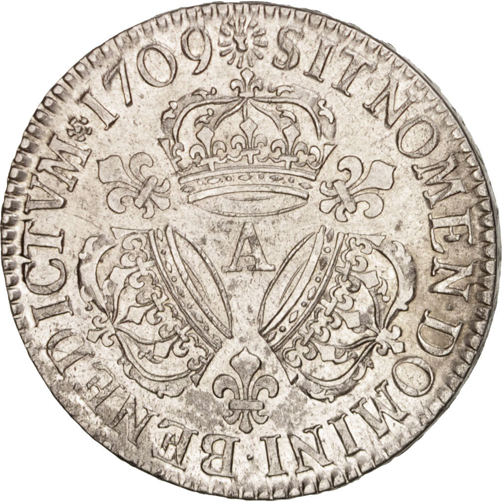 France, Louis XIV, 1/2 Écu aux 3 couronnes, 1709, Paris, VF(30-35), KM:382.1