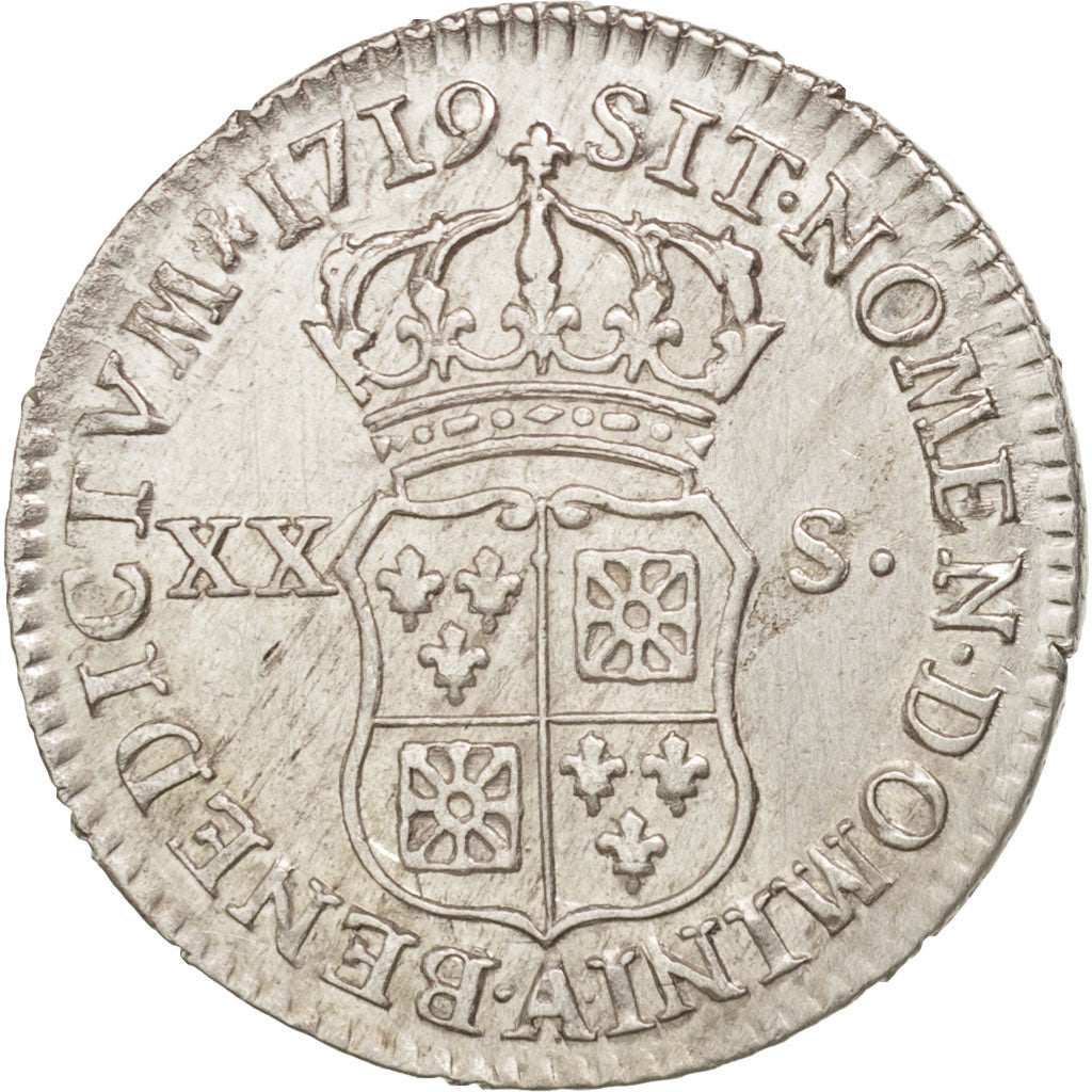 France, Louis XV, XX Sols de France-Navarre, 1719, Paris, AU(50-53), KM:440.1
