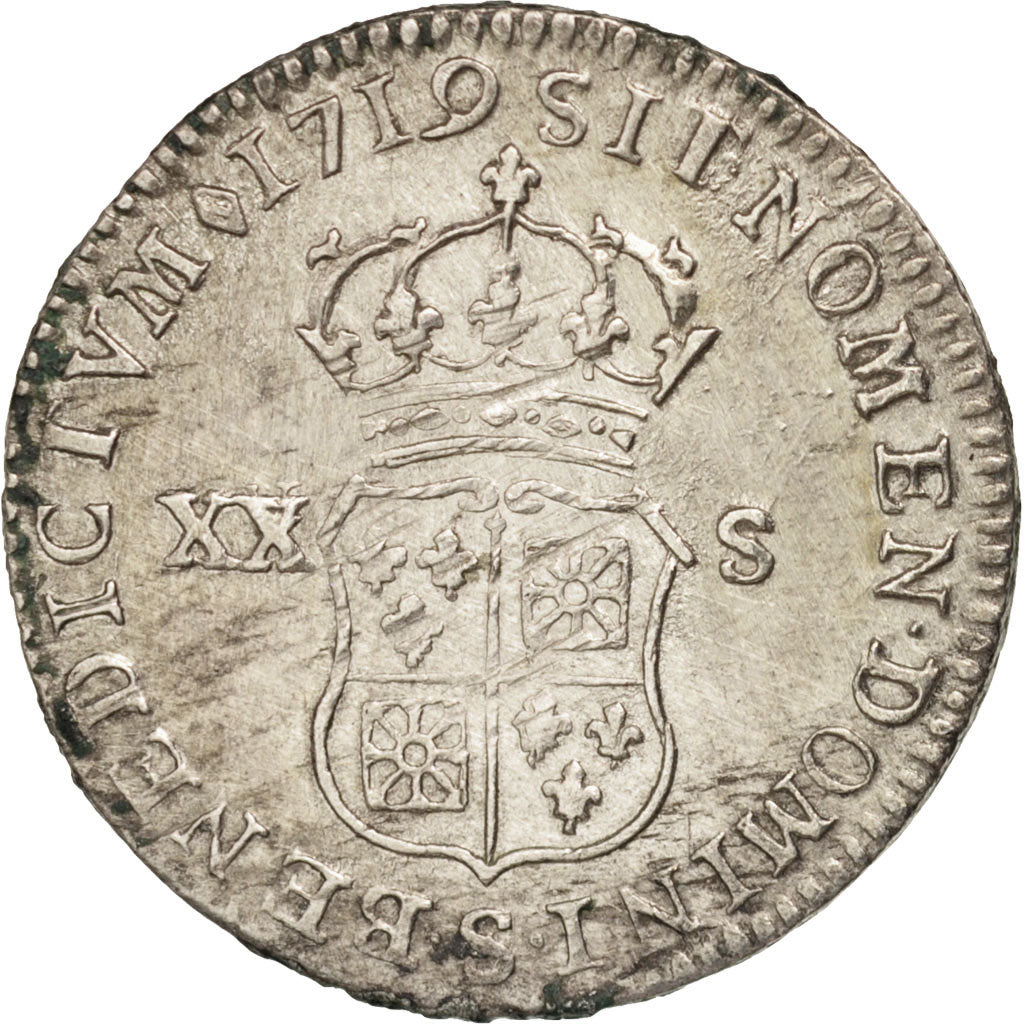 Moneda, Francia, Louis XV, 1/6 Écu (XX – S) de France-Navarre, 20 Sols, 1/6