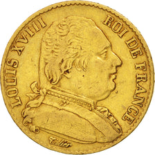 France, Louis XVIII, 20 Francs, 1814, Paris, EF(40-45), Gold, KM:706.1