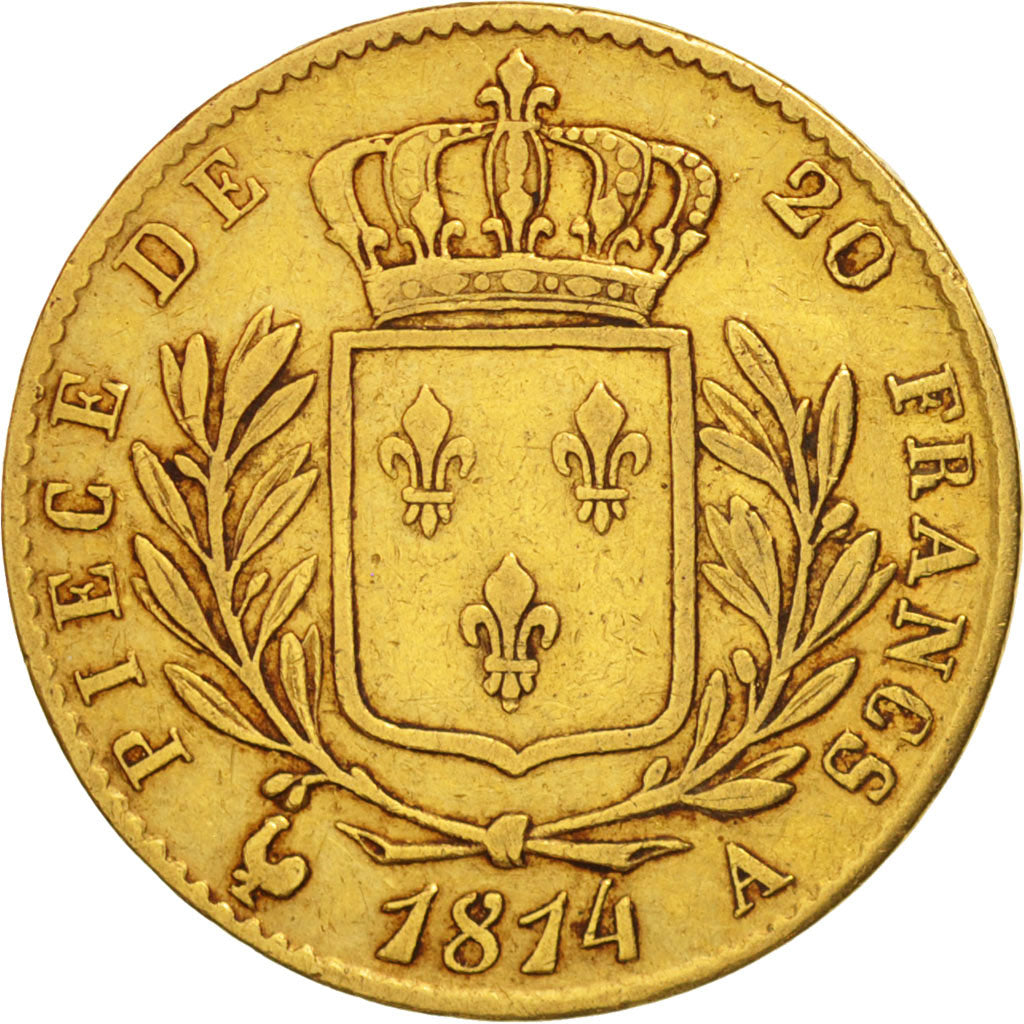 France, Louis XVIII, 20 Francs, 1814, Paris, EF(40-45), Gold, KM:706.1