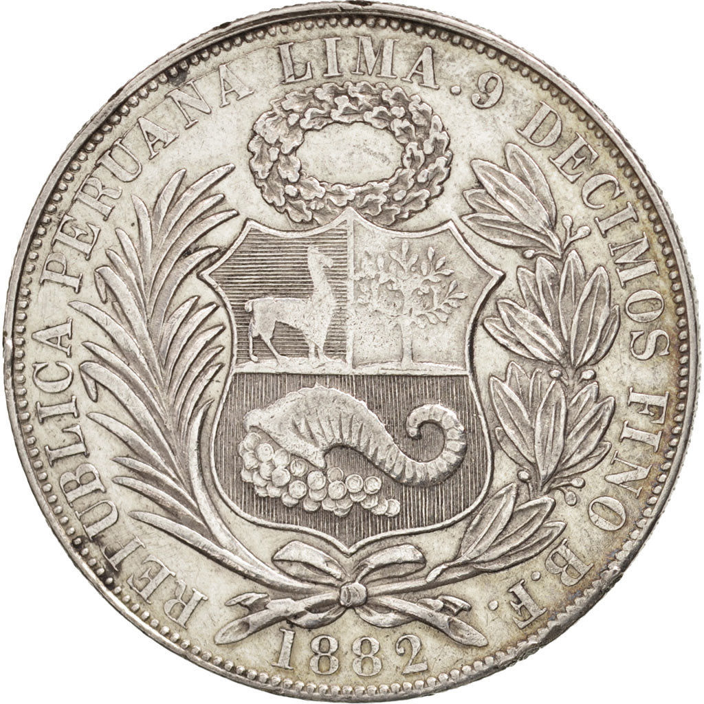 Peru, SOUTH PERU, Sol, 1882, Santiago, EF(40-45), Silver, KM:196.13