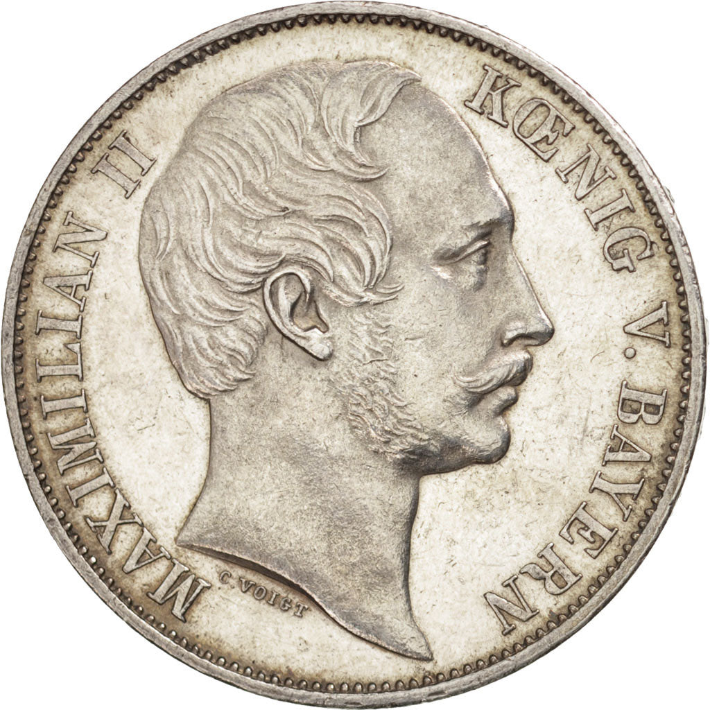 German States, BAVARIA, Maximilian II, Thaler, Vereins, 1863, AU(55-58), KM:852