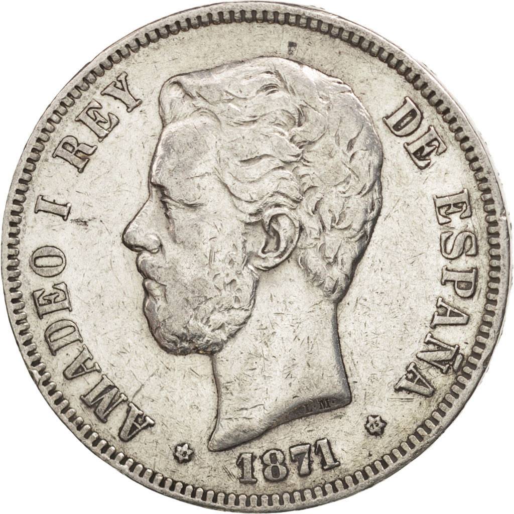 Spain, Amadeao I, 5 Pesetas, 1875, Madrid, EF(40-45), Silver, KM:666