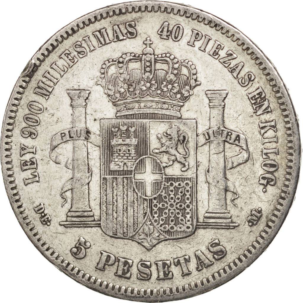 Spain, Amadeao I, 5 Pesetas, 1875, Madrid, EF(40-45), Silver, KM:666