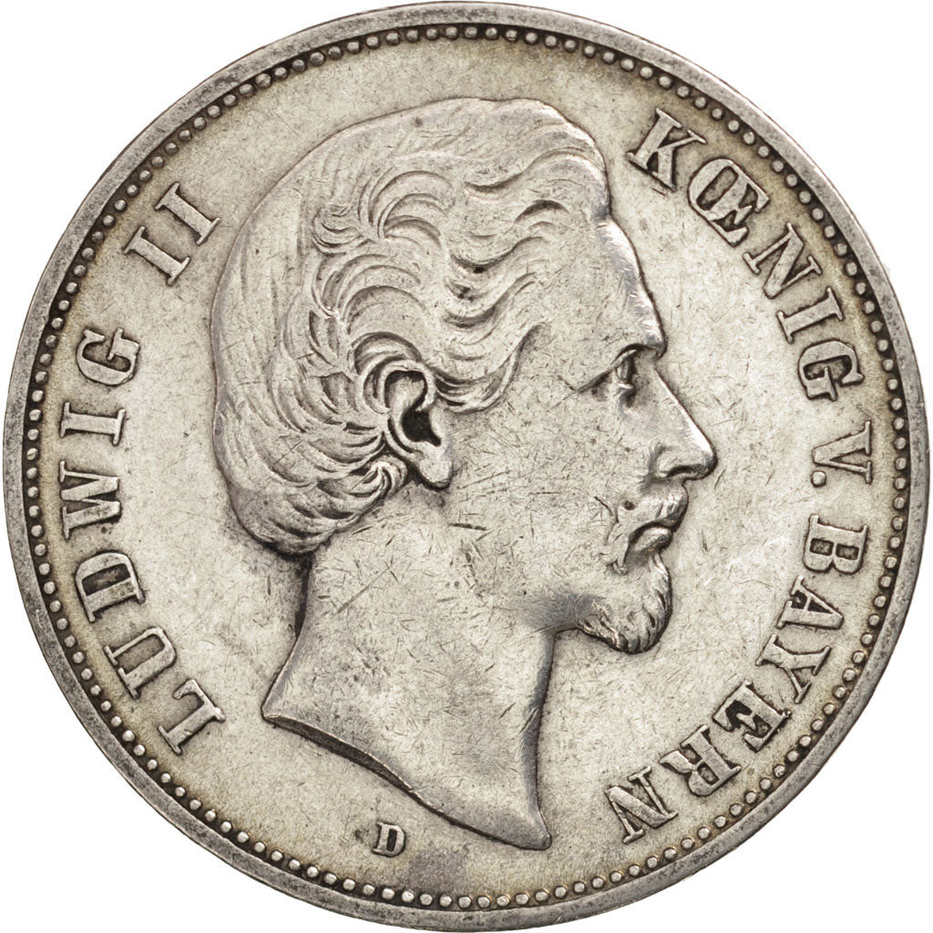 German States, BAVARIA, Ludwig II, 5 Mark, 1876, Munich, EF(40-45), KM:896