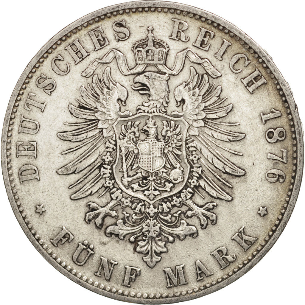 German States, BAVARIA, Ludwig II, 5 Mark, 1876, Munich, EF(40-45), KM:896