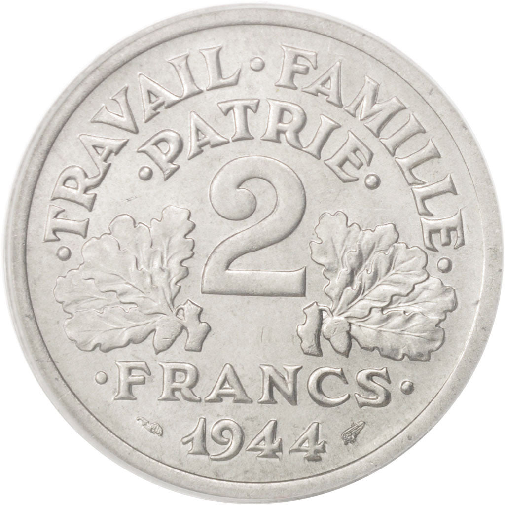 France, Bazor, 2 Francs, 1944, Castelsarrasin, PCGS, MS65, Aluminum, KM:904.3