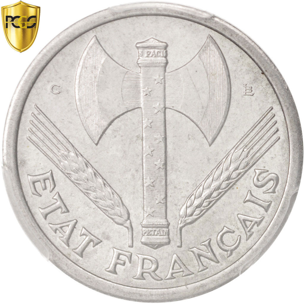 France, Bazor, 2 Francs, 1944, Castelsarrasin, PCGS, MS64, Aluminum, KM:904.3