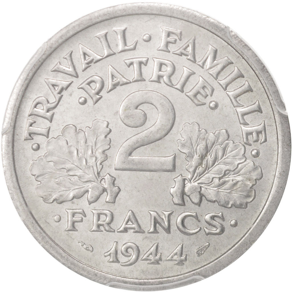 France, Bazor, 2 Francs, 1944, Castelsarrasin, PCGS, MS64, Aluminum, KM:904.3
