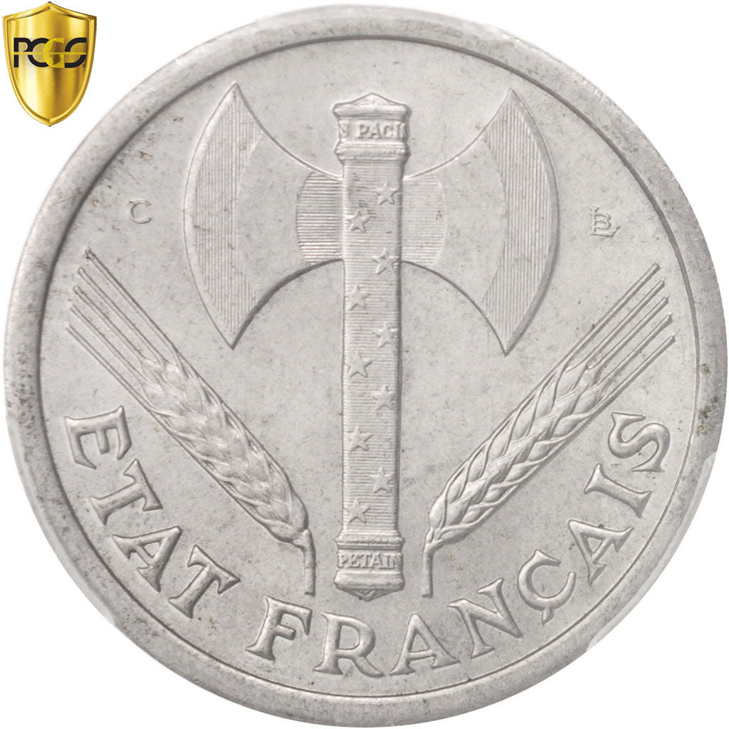 France, Bazor, 2 Francs, 1944, Castelsarrasin, PCGS, MS64, Aluminum, KM:904.3