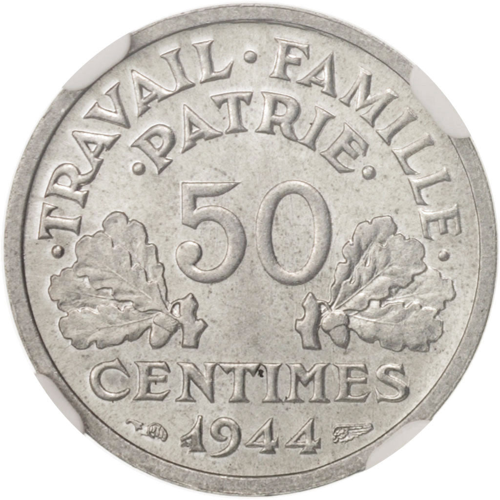 France, Bazor, 50 Centimes, 1944, Beaumont Le Roger, NGC, MS67, KM:914.2