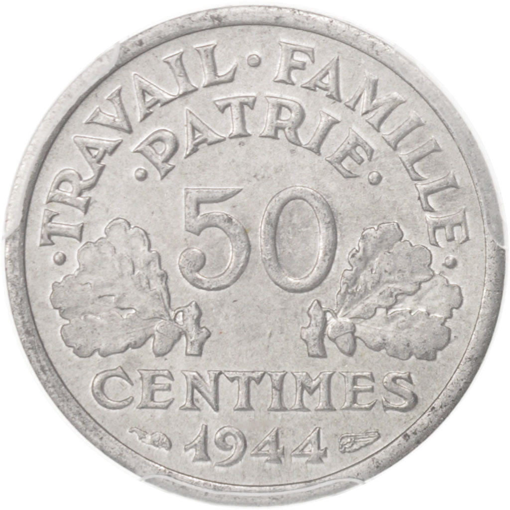 France, Bazor, 50 Centimes, 1944, Castelsarrasin, PCGS, MS65, KM:914.3