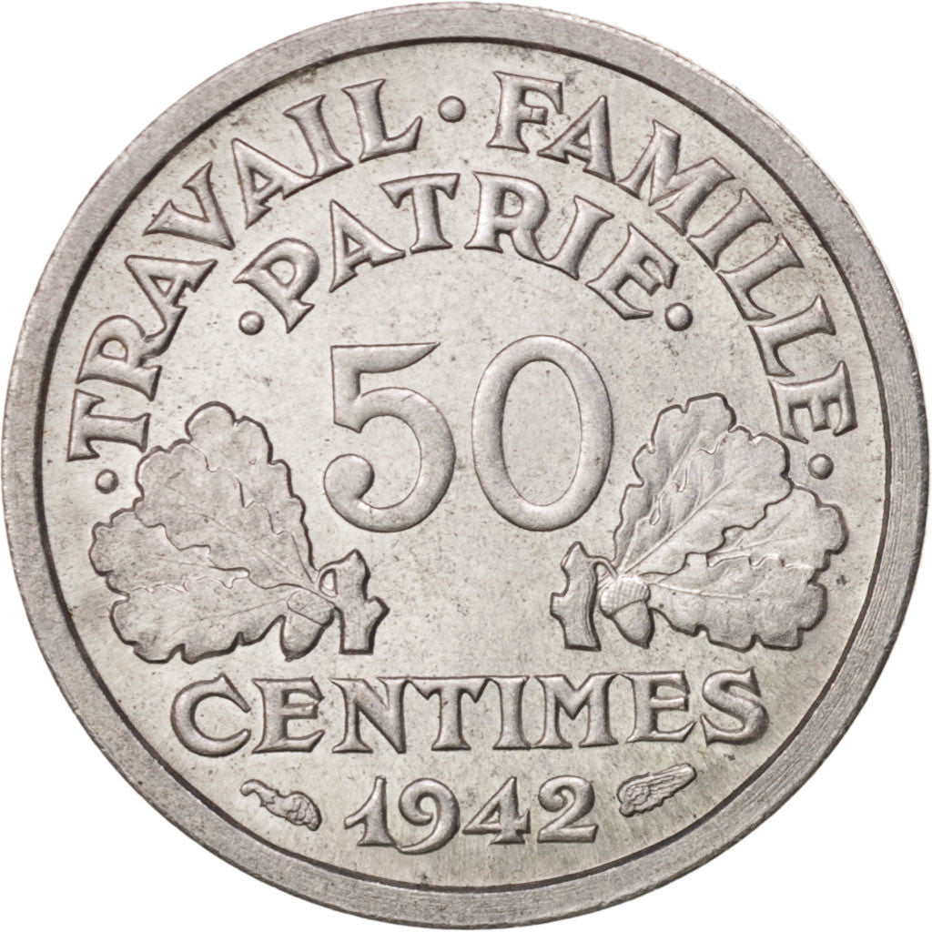 France, Bazor, Essai, 50 Centimes, 1942, MS(65-70), Aluminum, KM:E83a