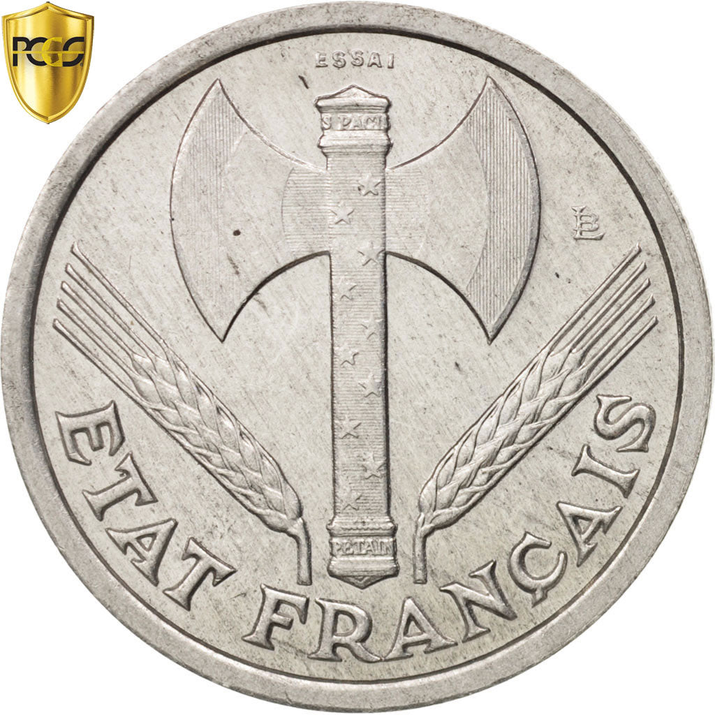 France, Franc, 1942, PCGS, SP66, Aluminum, Essai, KM:E83, Gadoury:471