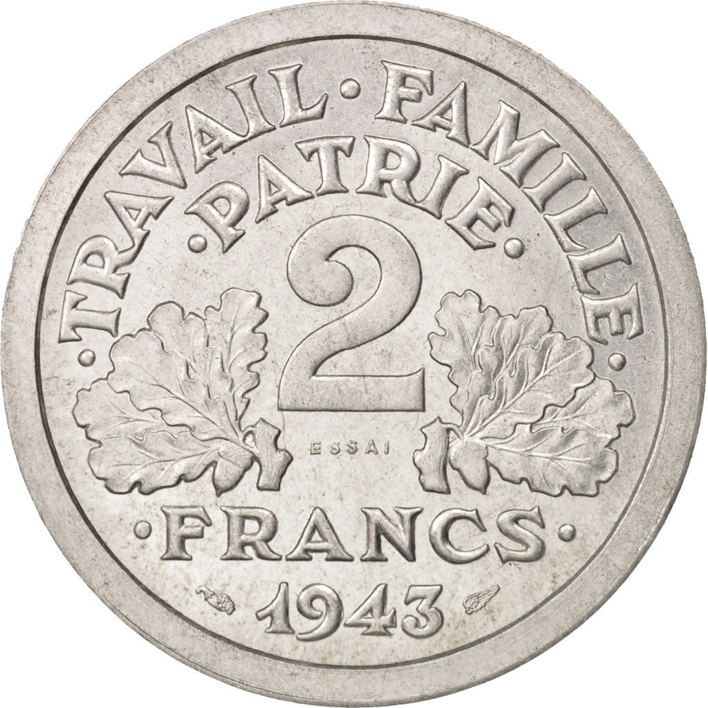 France, Bazor, Essai, 2 Francs, 1943, PCGS SP66, Aluminum, KM:E85