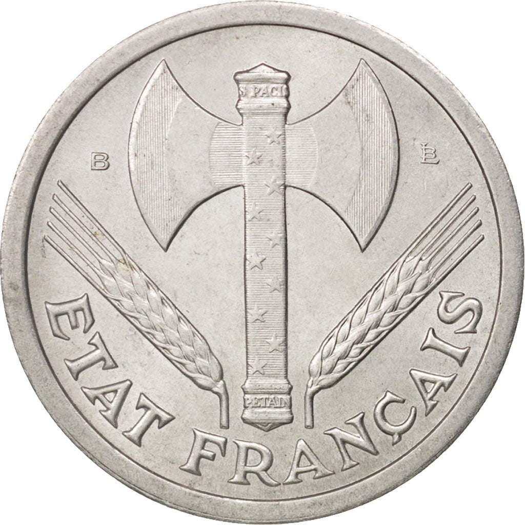 France, Bazor, 2 Francs, 1944, Beaumont Le Roger, MS(64), Aluminum, KM:904.2