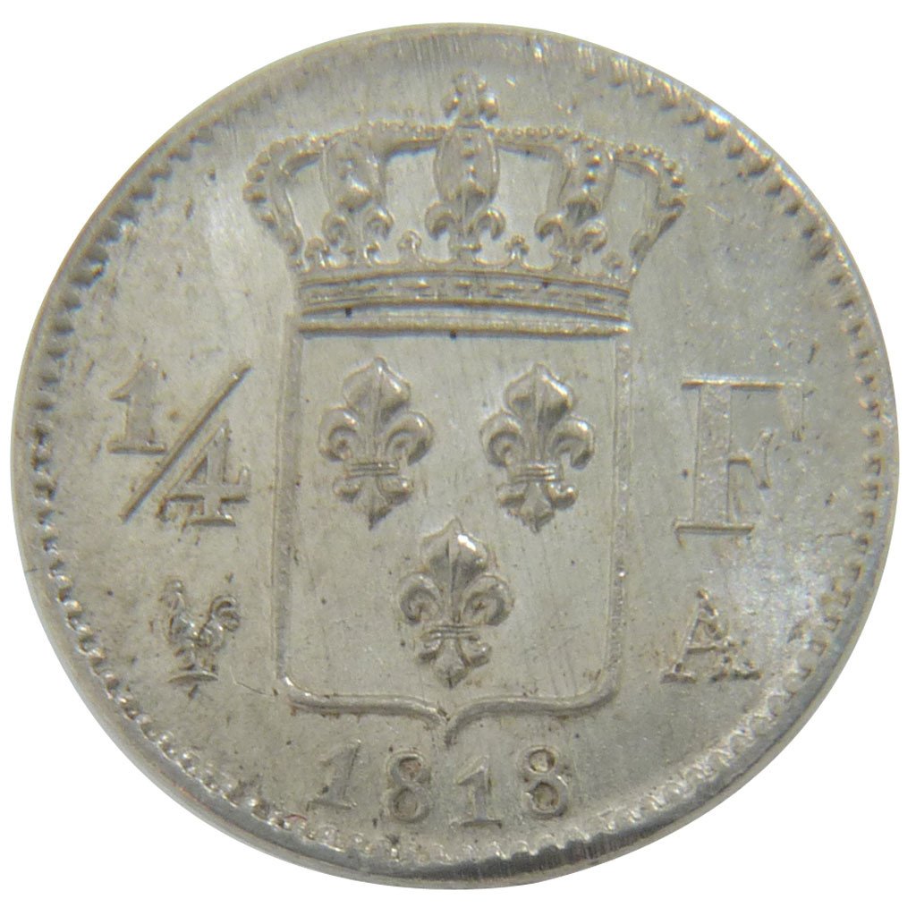 FRANCE, Louis XVIII, 1/4 Franc, 1818, Paris, KM #714.1, graded, PCGS, MS(64),...