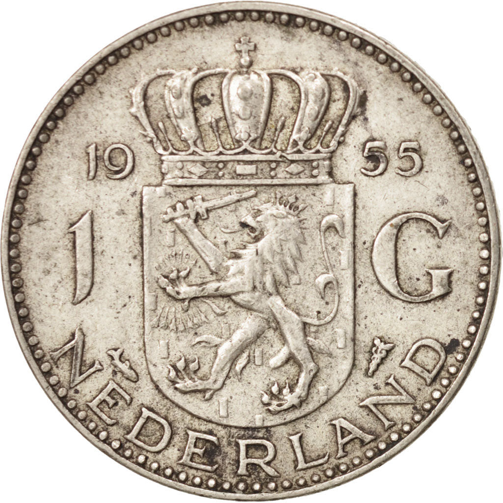 Coin, Netherlands, Juliana, Gulden, 1955, EF(40-45), Silver, KM:184