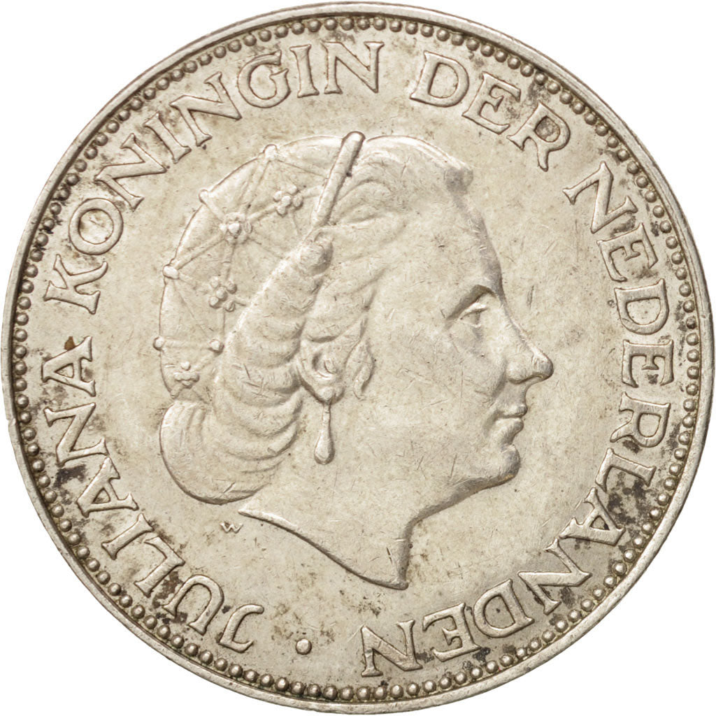 Coin, Netherlands, Juliana, 2-1/2 Gulden, 1960, AU(50-53), Silver, KM:185
