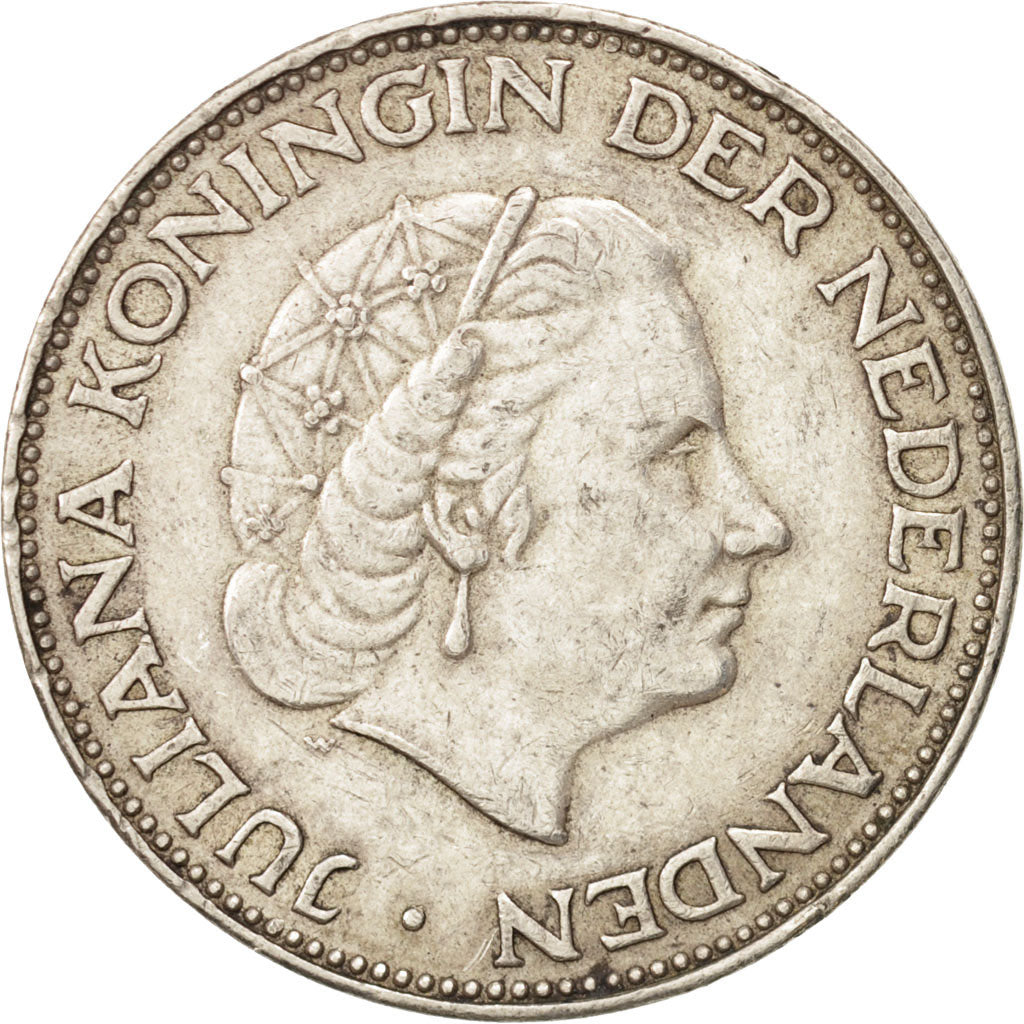 Coin, Netherlands, Juliana, 2-1/2 Gulden, 1962, EF(40-45), Silver, KM:185