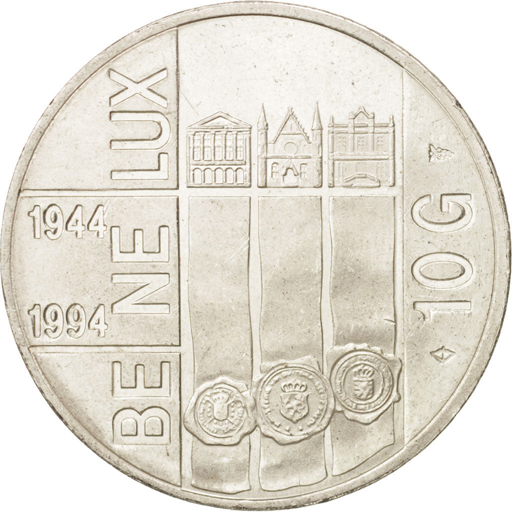 Netherlands, Beatrix, 10 Gulden, 1994, AU(55-58), Silver, KM:216