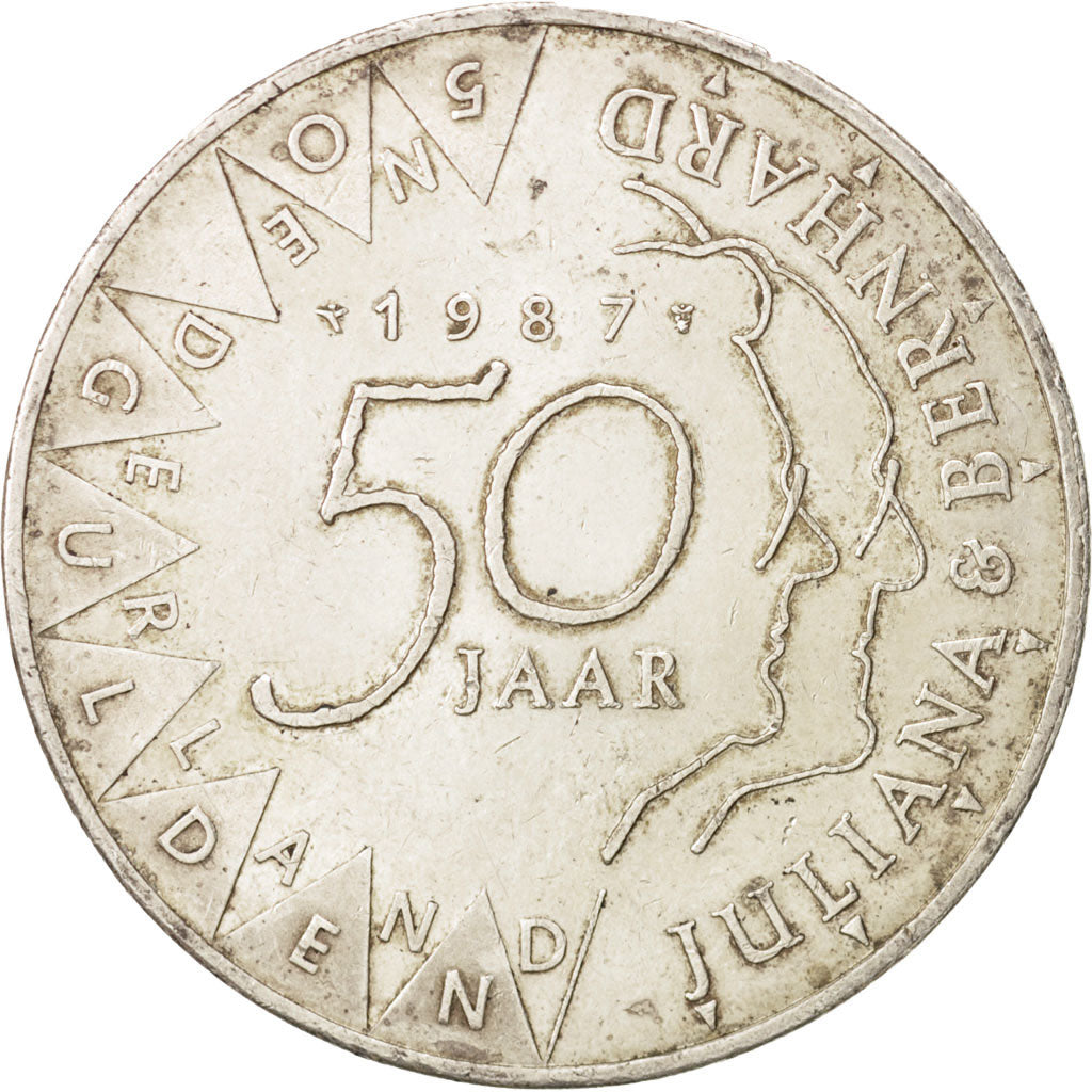 Netherlands, Beatrix, 50 Gulden, 1987, AU(55-58), Silver, KM:209