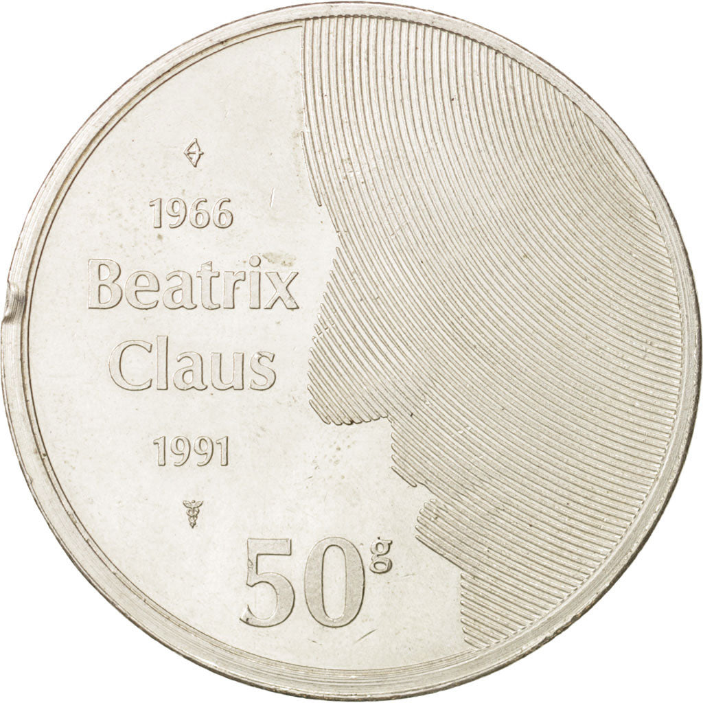 Netherlands, Beatrix, 50 Gulden, 1991, MS(60-62), Silver, KM:215