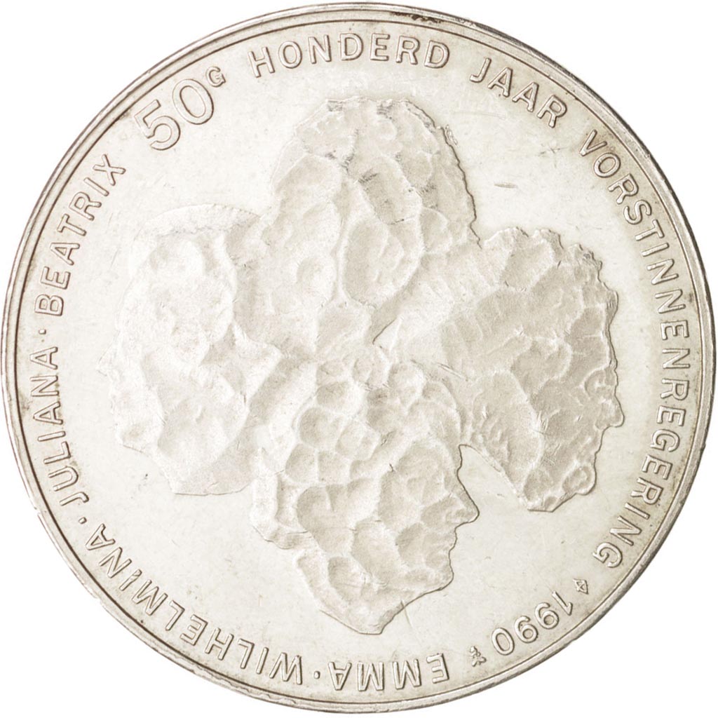 Netherlands, Beatrix, 50 Gulden, 1990, AU(55-58), Silver, KM:214
