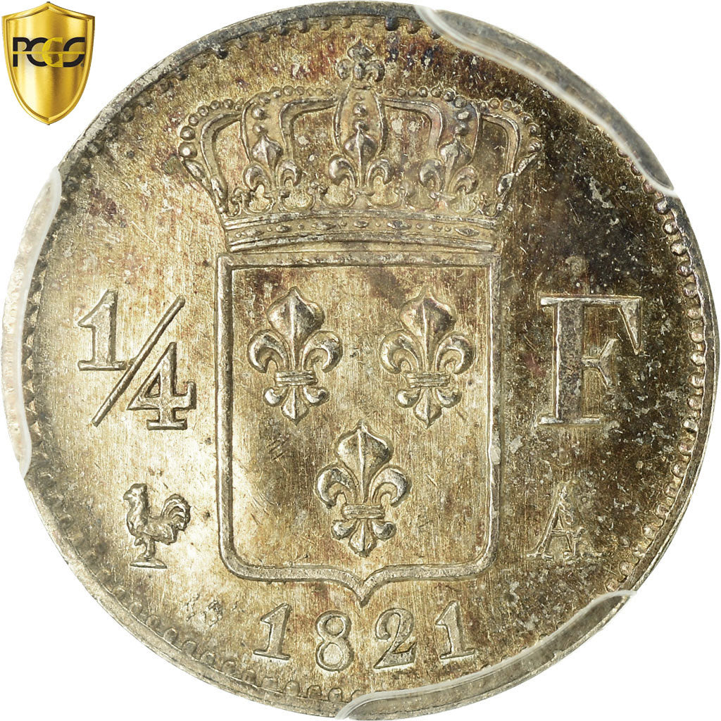 Coin, France, Louis XVIII, Louis XVIII, 1/4 Franc, 1821, Paris, PCGS, MS64