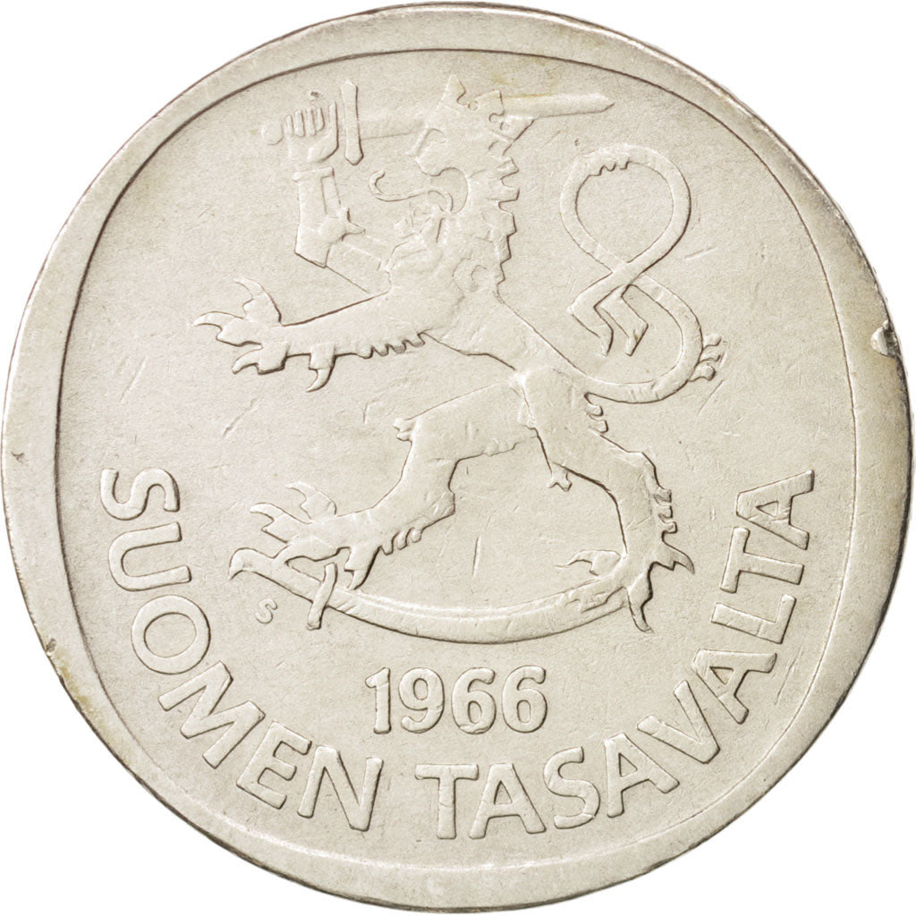 Finland, Markka, 1966, AU(50-53), Silver, KM:49