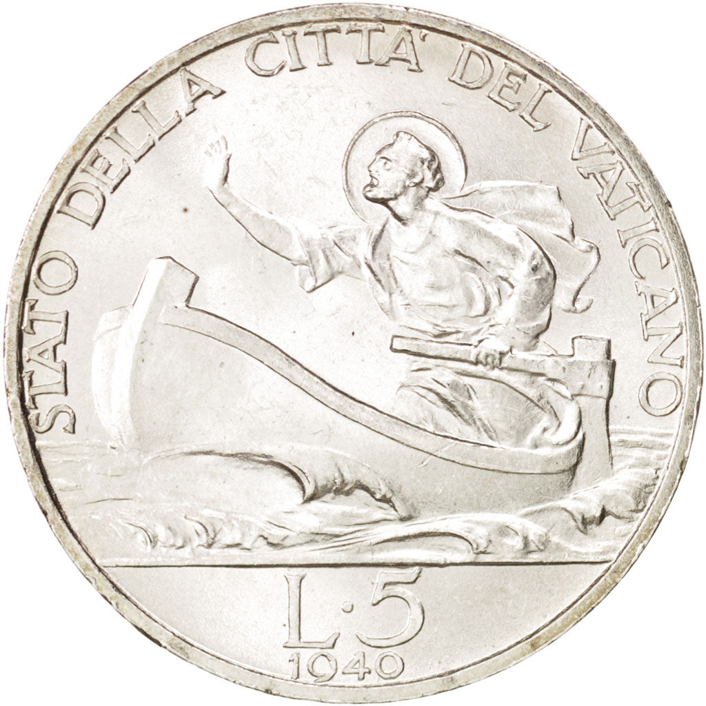 VATICAN CITY, Pius XII, 5 Lire, 1940, MS(63), Silver, KM:28
