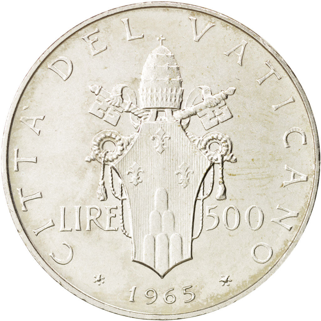 VATICAN CITY, Paul VI, 500 Lire, 1965, AU(55-58), Silver, KM:83.2
