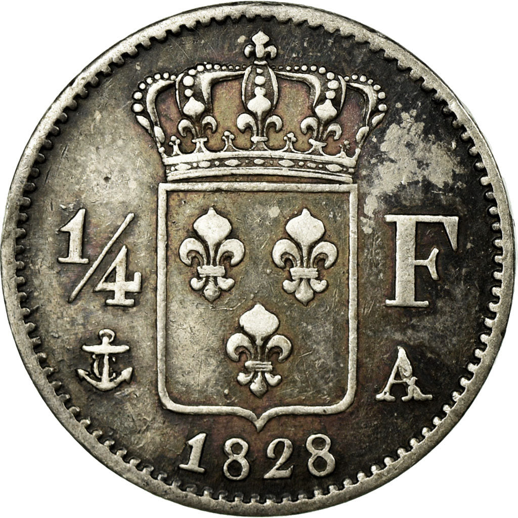 Coin, France, Charles X, 1/4 Franc, 1828, Paris, AU(50-53), Silver, Gadoury:353