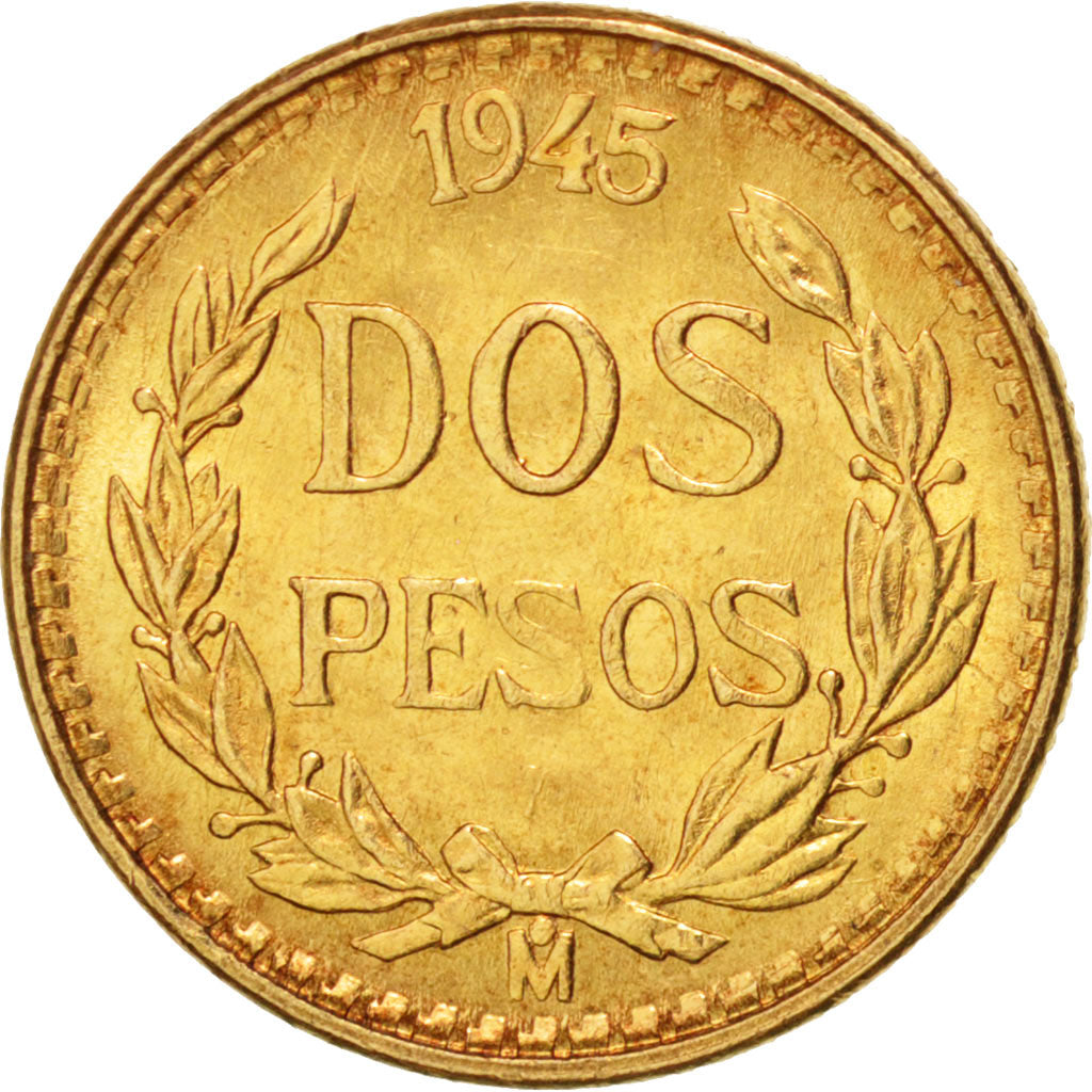 Mexico, 2 Pesos, 1945, Mexico City, AU(55-58), Gold, KM:461