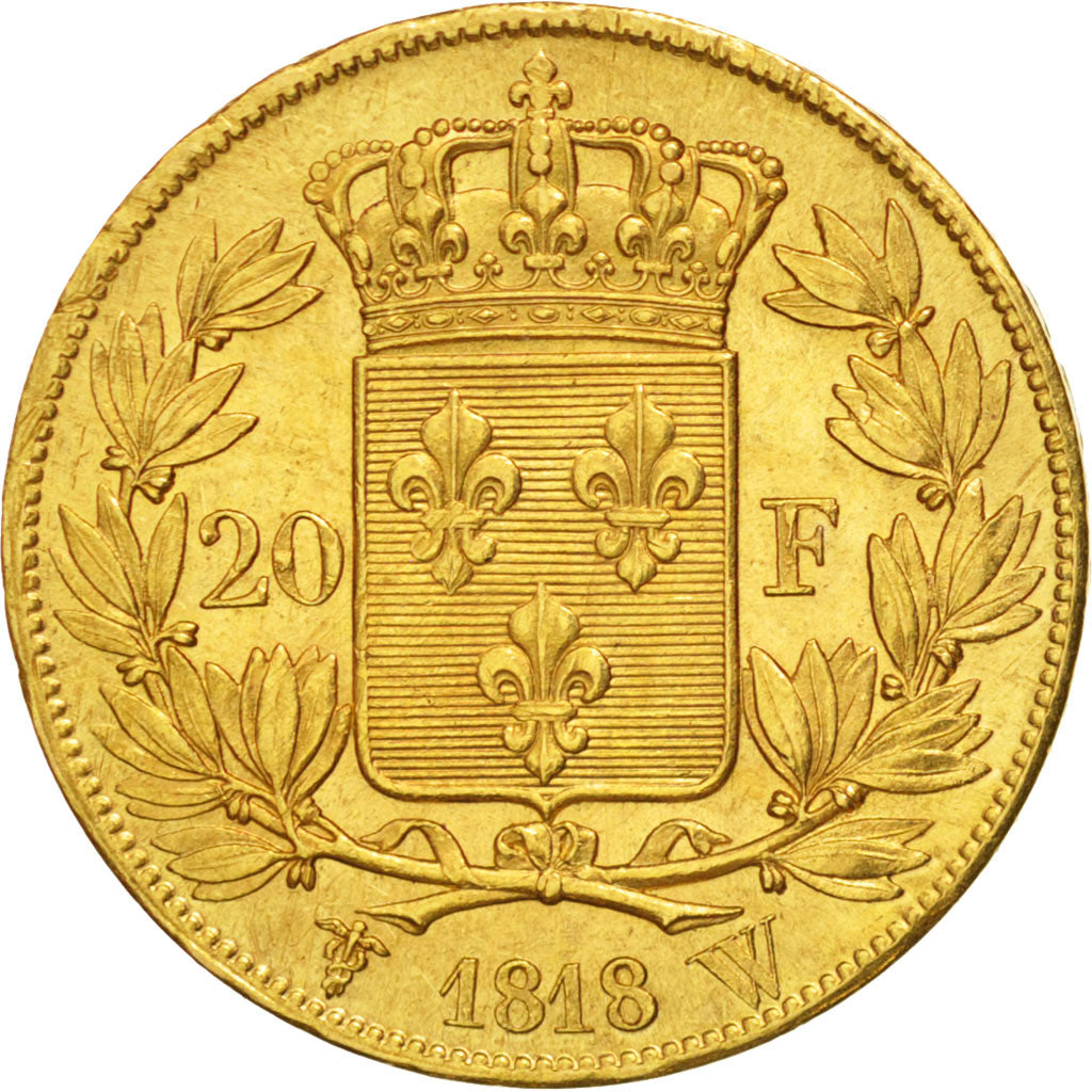 France, Louis XVIII, 20 Francs, 1818, Lille, AU(55-58), Gold, KM:712.9
