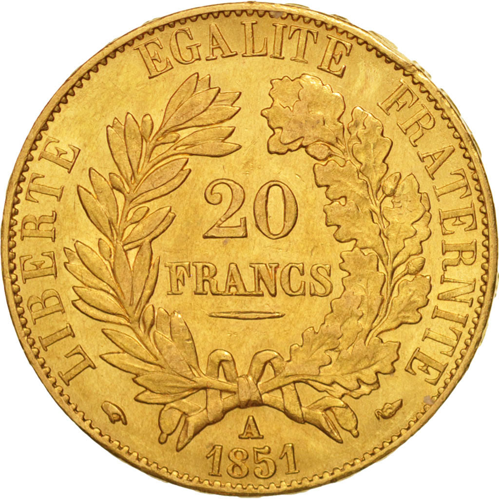 France, Cérès, 20 Francs, 1851, Paris, AU(50-53), Gold, KM:762, Gadoury:1059